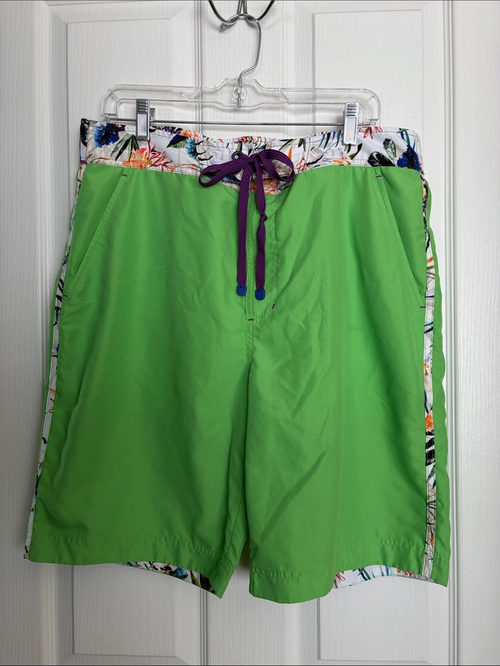 Robert Graham - Green Swim Board Floral Waistband and Side Banding!